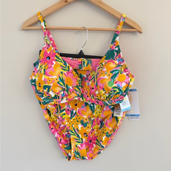 Anne Cole Large Ltd Edition Floral Swimsuit V-Wire Top Convertible Bottom 2PC - Picture 1 of 10